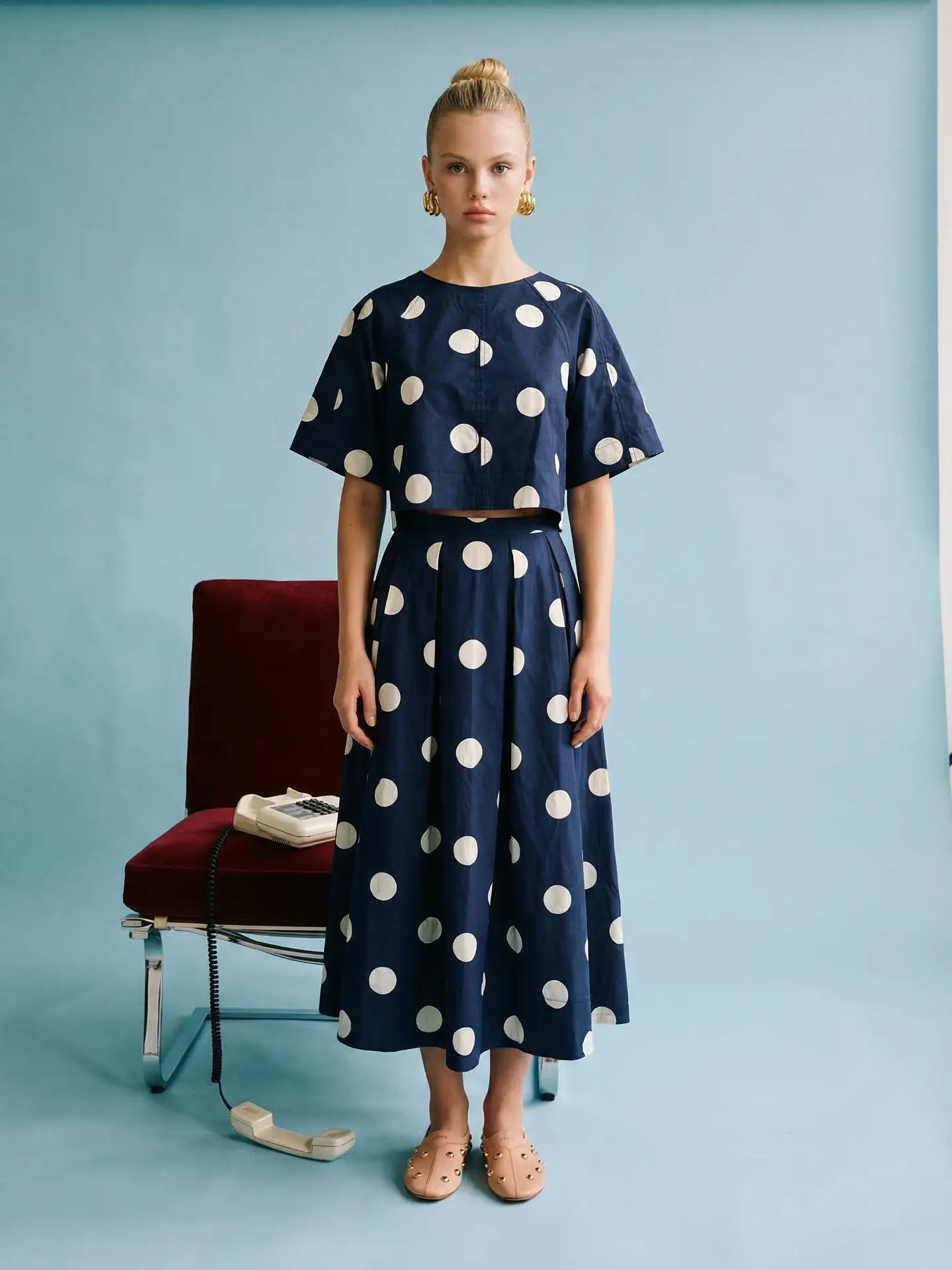 Polka Dot Shirt and Skirt - Sold separately in Navy 